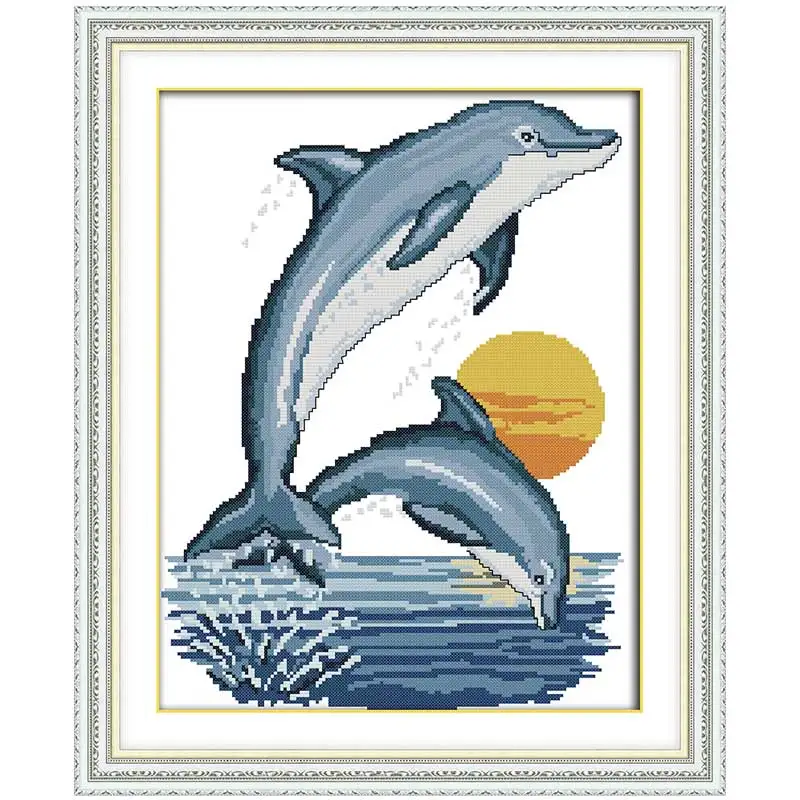Two little dolphins Patterns Counted Cross Stitch 11CT 14CT Cross