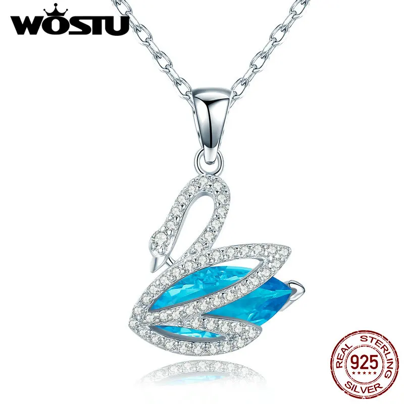 

WOSTU Hot Sale Genuine 925 Sterling Silver Swan's Love Pendant Necklaces For Women Delicate Unique Brand Jewelry Gift FIN303
