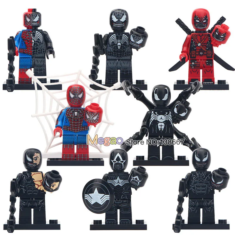 

10 Lots Of Marvel s Action Spider-Man Deadpool Venom Captain American Building Blocks Toys for Children