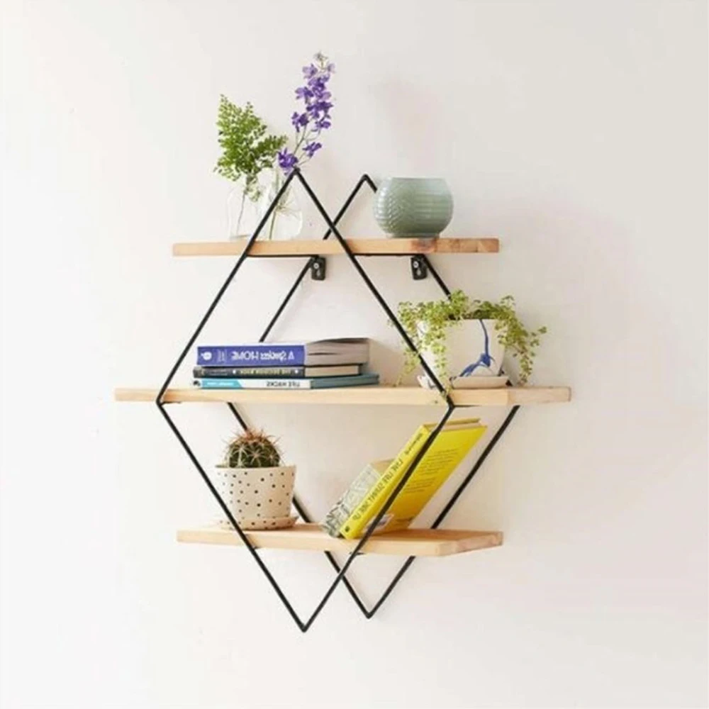 

Wooden Iron Wall Shelf Wall Mounted Storage Rack Organization For Kitchen Bedroom Home Decor Kid Room DIY Wall Decoration Holder