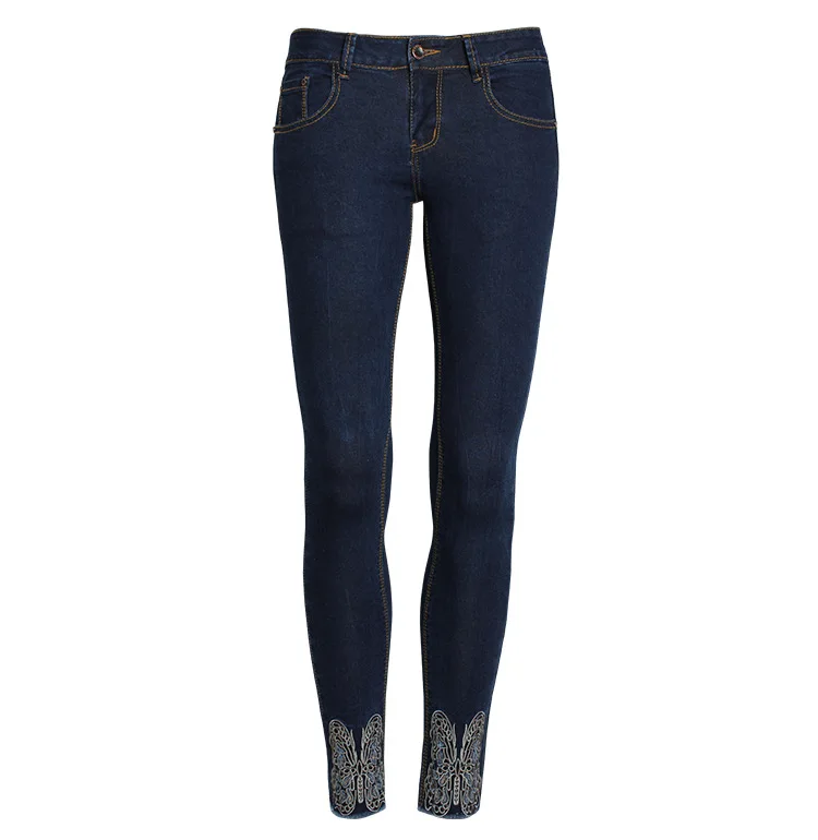 Джинсы со средней талией с вышивкой Бабочки модные женские джинсы длиной до щиколотки весна лето узкие женские сексуальные джинсы Femme - Цвет: Blue
