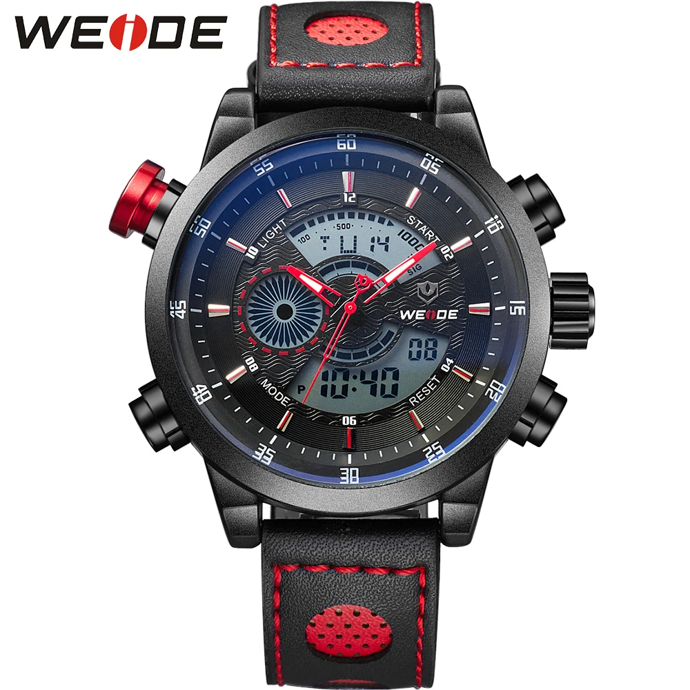 

WEIDE Sporty Watch Quartz Digital Date Alarm Chronograph Leather Strap Men's Wrist Watches Reloj Hombre Relogio Men Gift