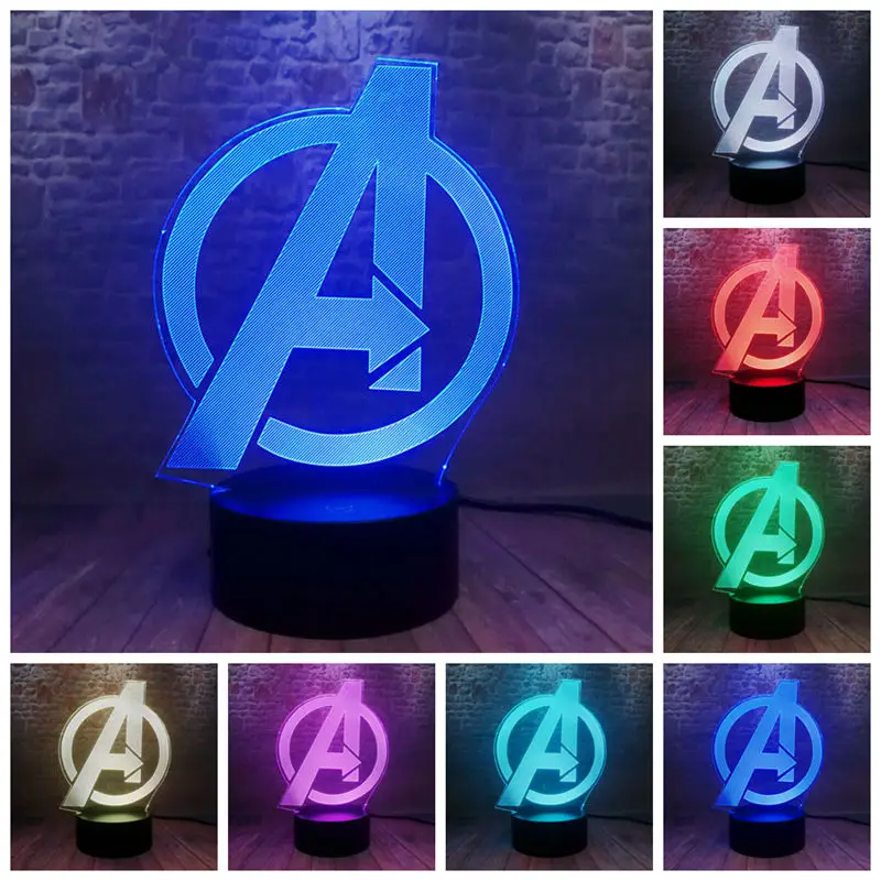 

The Avengers 4 Endgame Logo Model 3D Illusion LED Nightlight Colourful Light Marvel Mark Figure Toys