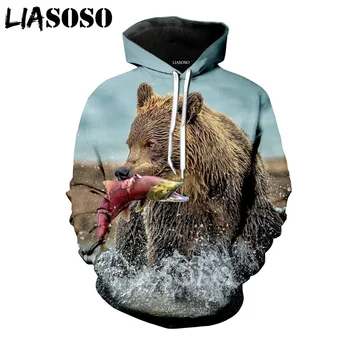 

LIASOSO Winter New Men Women Fashion Sweatshirt 3D Print Animal Bear Hoodies Long Sleeve Round Neck Top Harajuku Pullover B107-4