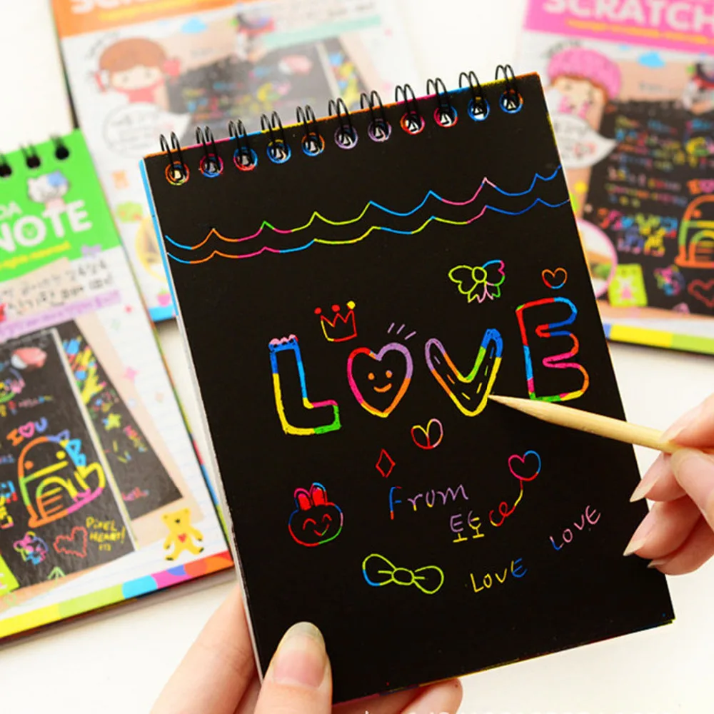 

3 Kids Rainbow Colorful Magic Scratch Art Notebooks Drawing Notebook Toys with 3pcs Drawing Stick Stylus Scraping Painting Toys