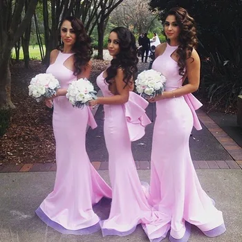 

Ready to ship In Stock 2019 Promotion Mermaid Spaghetti Straps pink Backless Long Bridesmaid Dresses for women