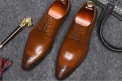 Высококачественные мужские из натуральной кожи ботинки martin обувь 2018 модные на шнуровке мужские торжественное платье смокинг строгие