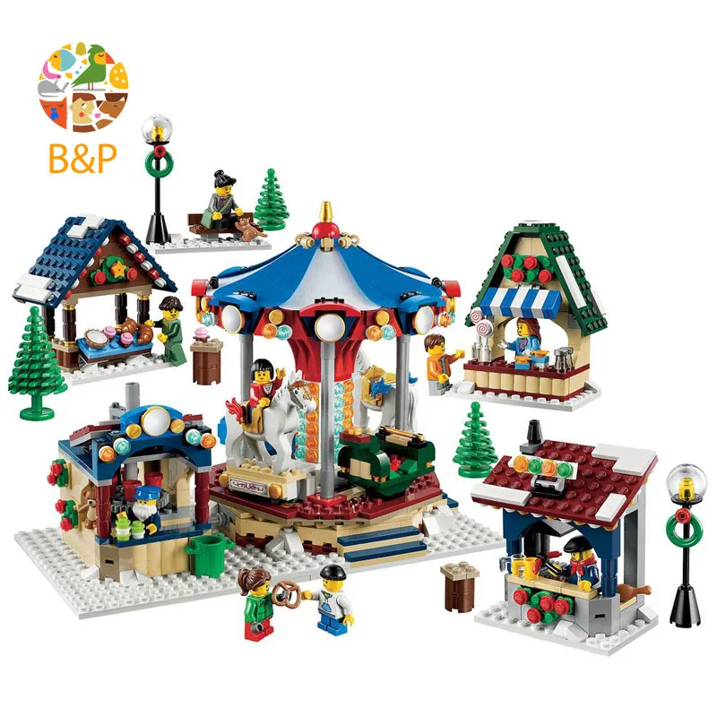 

lepin leoging 10235 1412pcs Winter Village Market Carousel Model Building Blocks Bricks Toys For Children birthday Gift 36010
