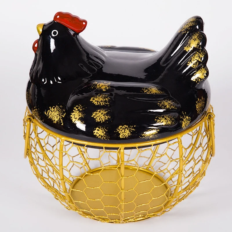 

Fun black hen modeling kitchen egg storage box Creative chicken iron basket storage box