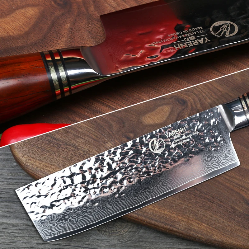 YARENH 6.5 inch kitchen knife nakiri vegetable knives Japanese VG10 Damascus steel slicing chef knife dalbergia wood handle