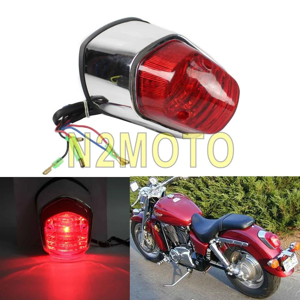 Universal Fender Mount Chrome Red Taillight Brake Stop Tail Light for