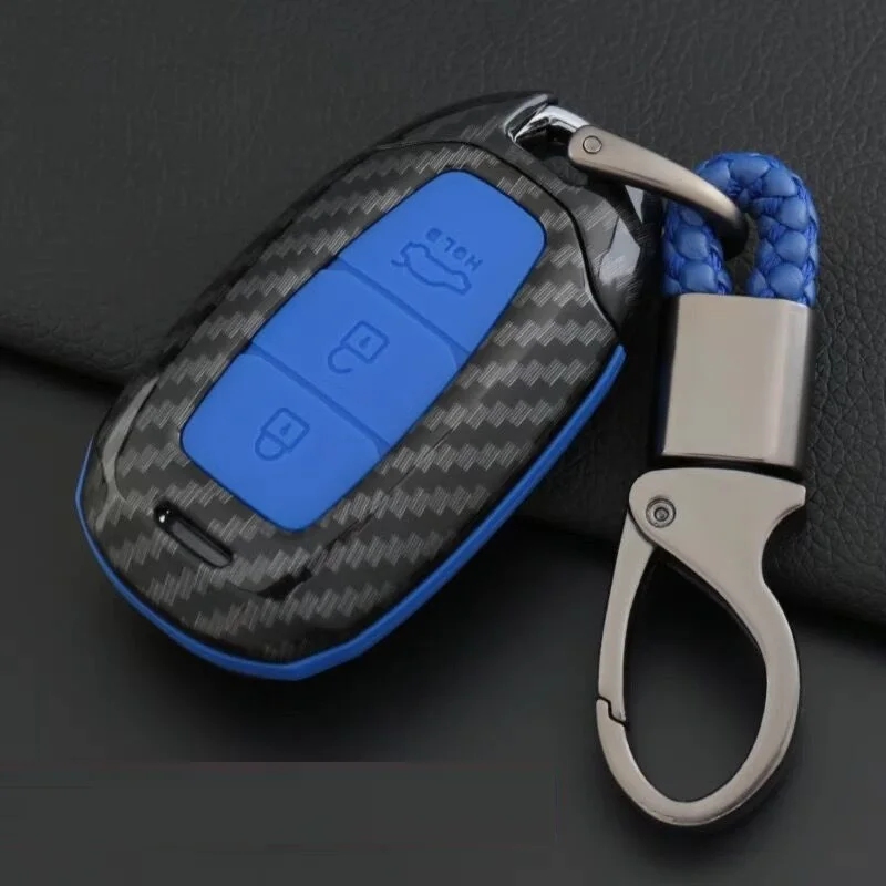 Углеродное волокно силиконовый чехол для ключей от машины ключ крышка для hyundai i30 Ix35 Solaris Azera Elantra Grandeur Ig Accent Santa Fe Verna - Название цвета: Синий