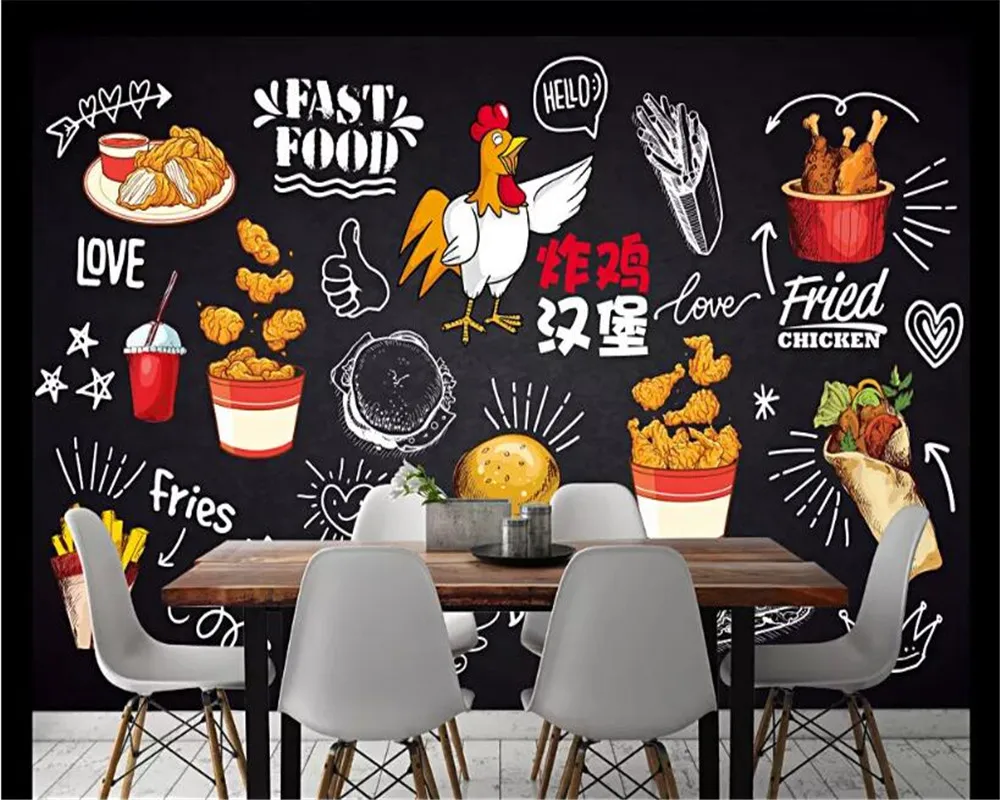 3D обои beibehang с рисунком кирпичной стены вкусных бургеров фаст фуда ресторана