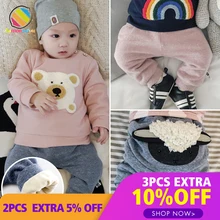 Плотные бархатные штаны для малышей теплые зимние леггинсы для мальчиков и девочек большие штаны с полипропиленом милые штаны-шаровары с овцами, леггинсы для подгузников, детская одежда