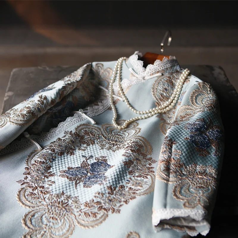 

See Orange 2018 Spring Handwork Embroidery Brocade Cheongsam Vintage Agate Knot Collar Chinese Style Jacket Tops SO3375