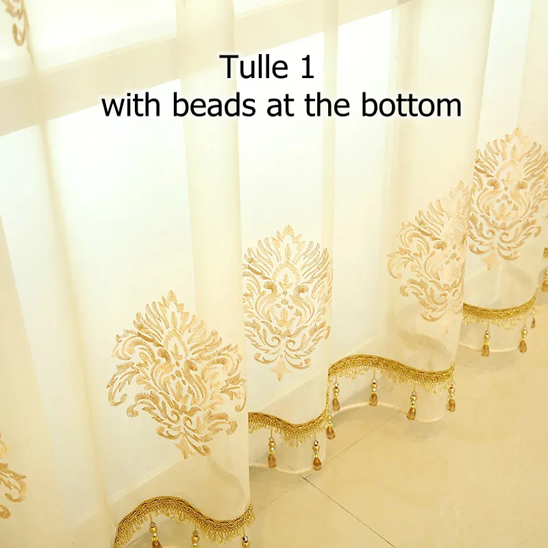 Tulle1 with beads Европейские золотистые королевские Роскошные жаккардовые шторы для спальни, оконные шторы для гостиной, элегантные шторы, европейские шторы - Цвет: Tulle1 with beads