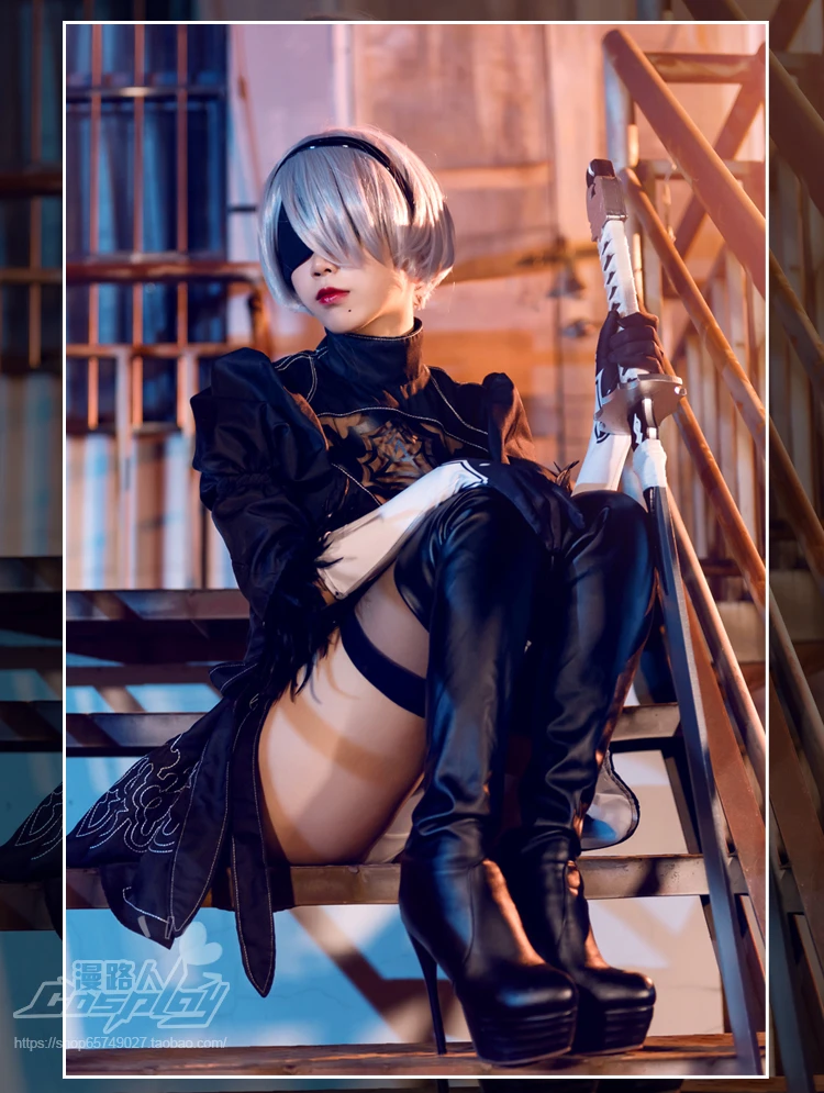Nier Automata 2B Cosplay Anime Women Costume Set Outfit 2B Girls Halloween Girls Party Black Suit Black Dress Cosplay Costume