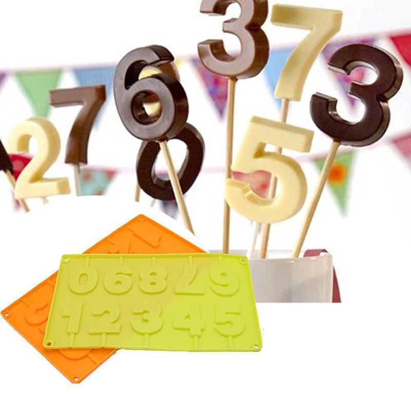 قالب مصاصة من السيليكون بأرقام من 0 إلى 9 ، قالب ثلاثي الأبعاد للحلويات