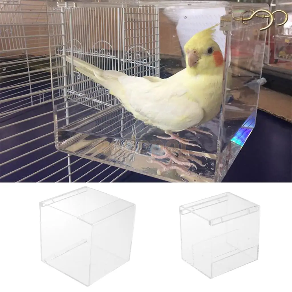 Hanging Bird Bath,Cube Bird Bathtub Bath Box Bowl Cage Accessory for Bird Parrot