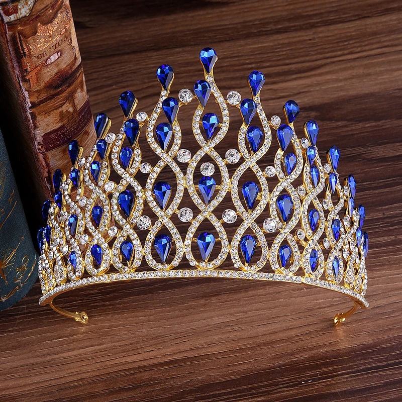 Огромный Высокий Европейский зеленый красный синий кристалл диадемы Винтаж Золотые стразы торжественные короны барокко женские свадебные аксессуары для волос