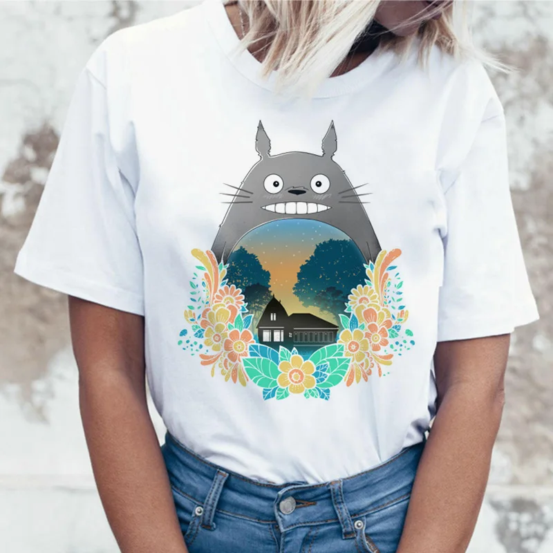 Totoro футболка Женская Топ Футболка корейский стиль Kawaii 80s 90s Графический Harajuku женский Ulzzang Повседневный корейский - Цвет: 2278