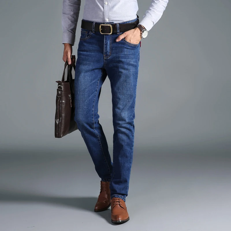 

2019 Spring Fashion Men Jeans Blue Color Straight Fit Casual Business Jeans Men Elastic Simple Classical Jeans Smart Long Pants