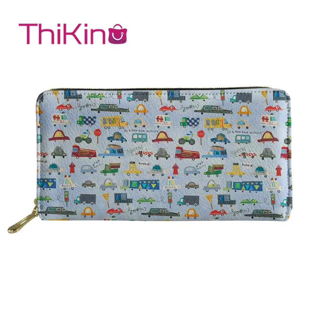 

Thikin Cartoon Cars Aeroplanes Long Wallets Zipper Phone Bag Card Holder for Ladies Clutch Purse Carteira Handbags Notecase 2019