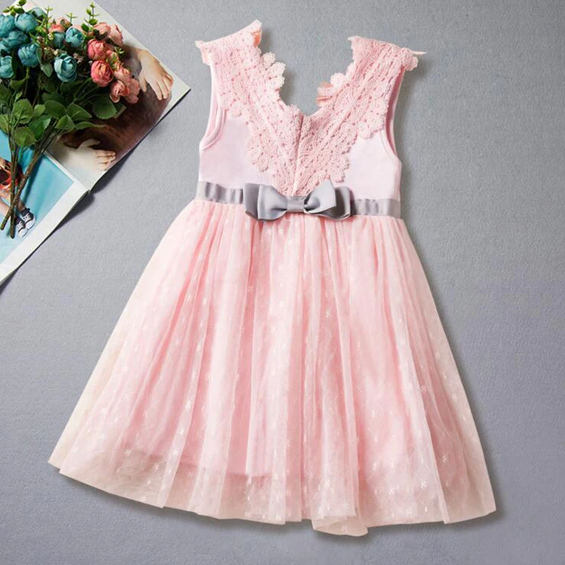 

2019 Baby Girls Summer Dress Kids Princess Lace Tulle Dress Toddler Sleeveless Casual Clothing Bowknot Belt For Infant Girls