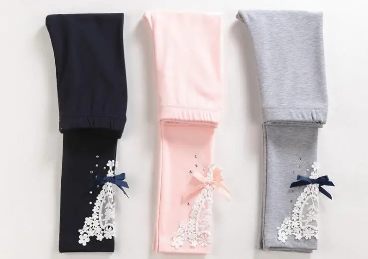 

children beautiful rustic flower lace leggings for kids girl baby little girl thin spring fall solid cotton legging grey pink