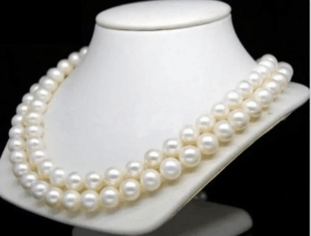 

FREE SHIPPING HOT sell new Style >>>> double strands 9-10mm south sea round white pearl necklace18inch19inch