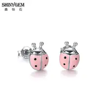 Серьги в виде божьей коровки из чистого серебра ShinyGem, модные 925 пробы серебряные серьги-гвоздики, милые розовые/красные серьги в виде божьей коровки