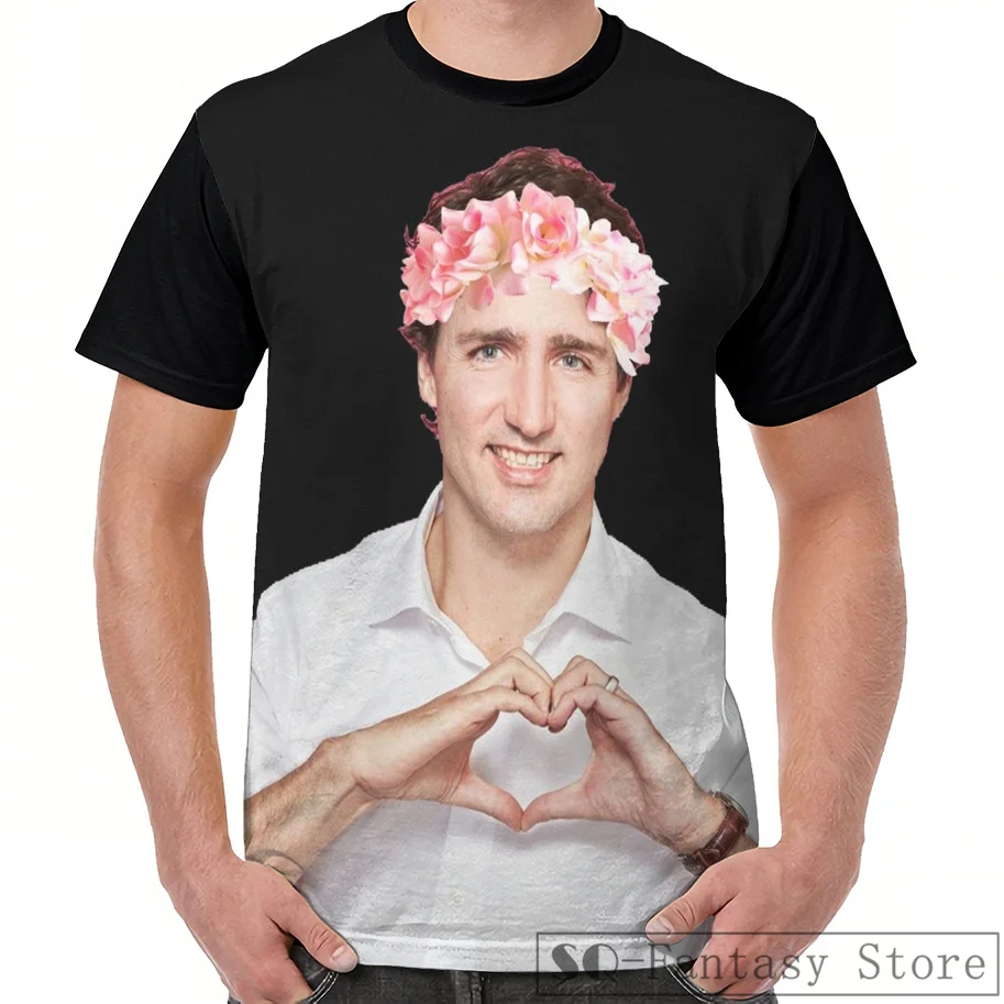 

Fashion Casual print men t shirt women tops tee Justin Trudeau Flower Crown Graphic T-Shirt men summer Short Sleeve cute tshirts