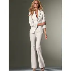 Пользовательские Для женщин Slim Fit Брючные костюмы для женщин Формальные белый Офисные женские туфли одна кнопка работа Бизнес карьера