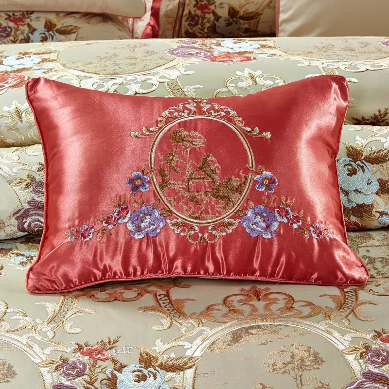 Cotton Flat sheet Bed Spread Duvet Cover Pillowcases Blue Jacquard Luxury Bedding Set 17