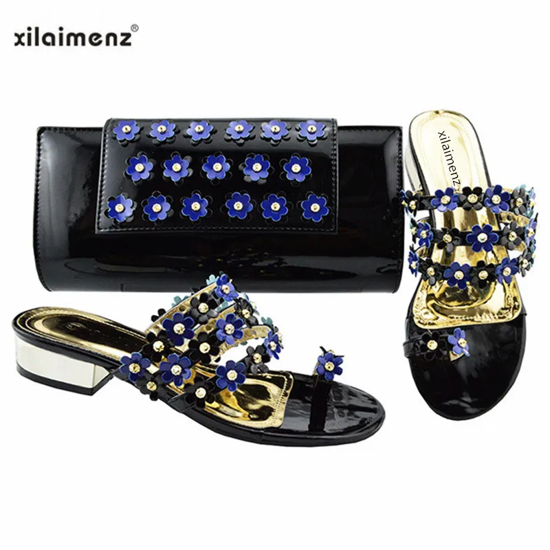 

New shop 40% discount 2018 New Fashion In Royal Blue Color Italian Shoes with Matching Bags Lower Heels Women shoes
