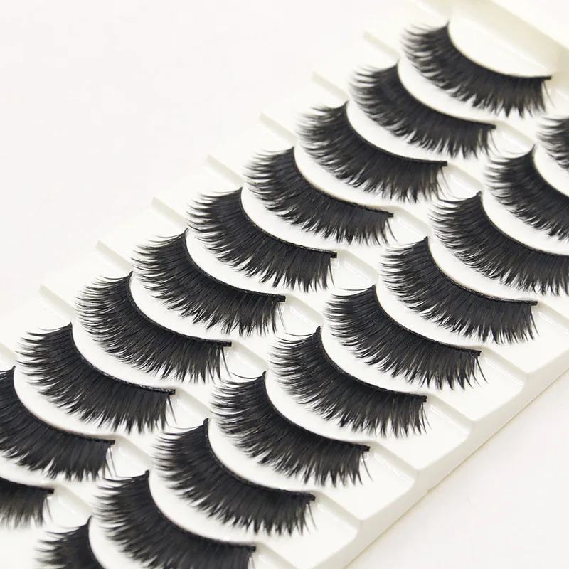 

10 pair Handmade Tapered Thick Eye Lashes Cross Natural Long Soft Black Stems False Eyelashes Smoke Banquet Makeup Fake Eyelash