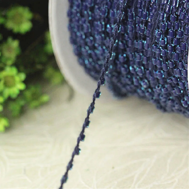 2mm*5yards blue acrylic beaded trimming for clothing wedding dresses DIY sewing accessories trim for tailor