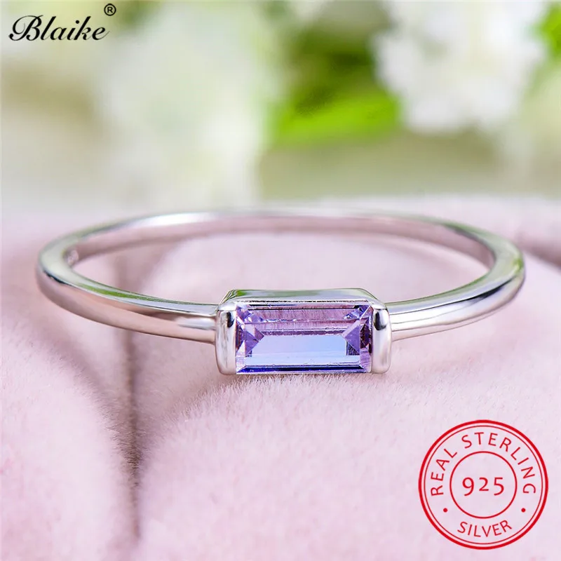 

s925 Sterling Silver Rings For Women Small Rectangle Zircon Thin Ring Wedding Bands Girls Daily Minimalist Stacking Ring Jewelry