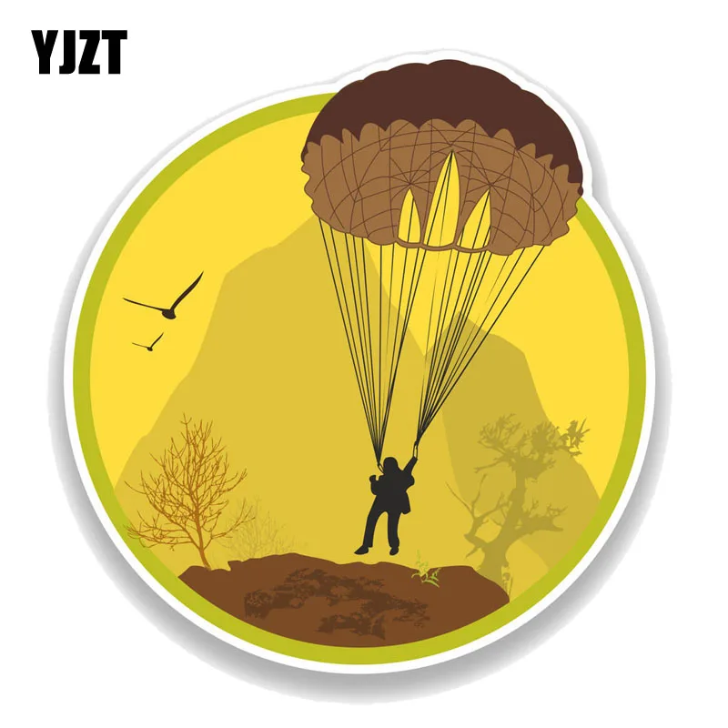 

YJZT 13.3CM*14.2CM Funny Thrill Seeker Parachuting Decal PVC Motorcycle Car Sticker 11-00768