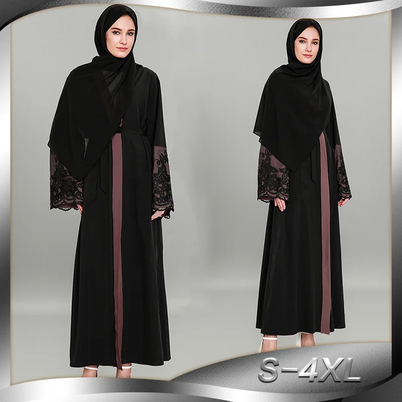 

Caftan Marocaine Women Muslim Thobe Patchwork Islamic Dress Middle East Dubai Turkish Abaya Dress Cardigan Lace Abaya