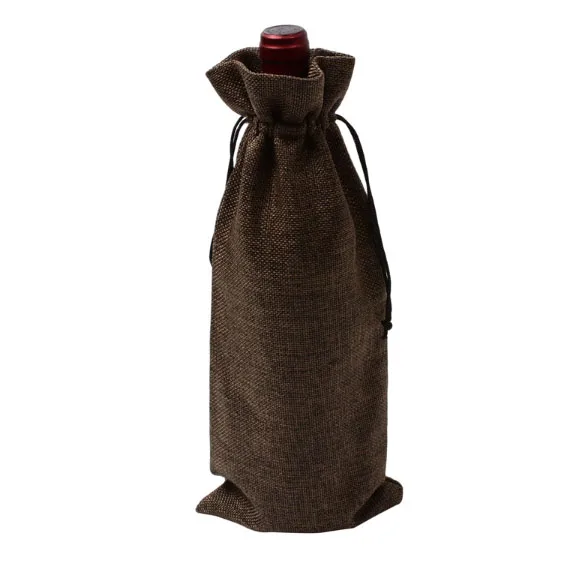 Золотая винная бутылка из джута мешок на шнурке 15x35 см Упаковка из 20 шампанского оливковое масло льняная подарочная упаковка - Цвет: Кофе