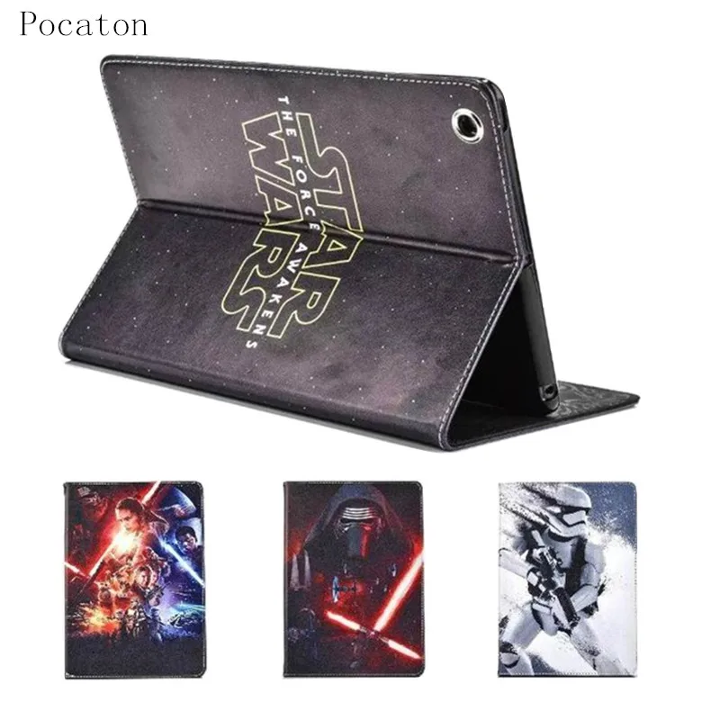 

Pocaton Animation Star Wars Stormtrooper Jedi Knight Black Darth Vader PU Leather Case Stand Cover For iPad air 2 Case