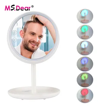 

USB Rechargeable Touch Screen Lighted Makeup Mirror Luminous Colorful 180 Rotating LED Lamp Light Table Stand Cosmetic Mirror
