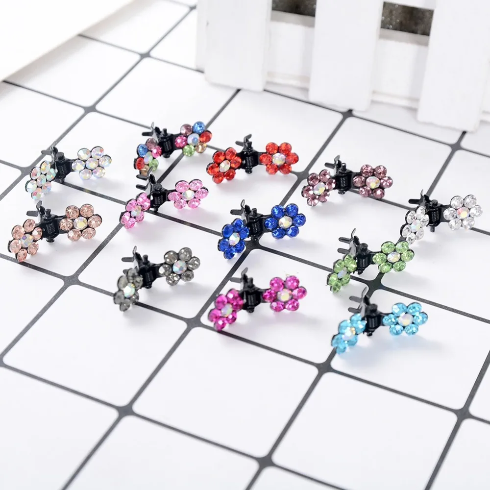 12pcs/Pack Small Rhinestone Flower Hair Clips Clamps Plastic Mini Claws ...