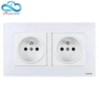 

Foreign trade two-way socket export law standard eu toughened glass socket French circular 2 hole socket with cylinder 16A