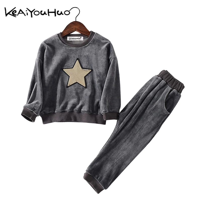 

KEAIYOUHUO Winter Warm Clothes For Sleep Warm Five-Star Thread T-shirt+Pant 2pcs Outfit Sport Suit Christmas Children's Clothes