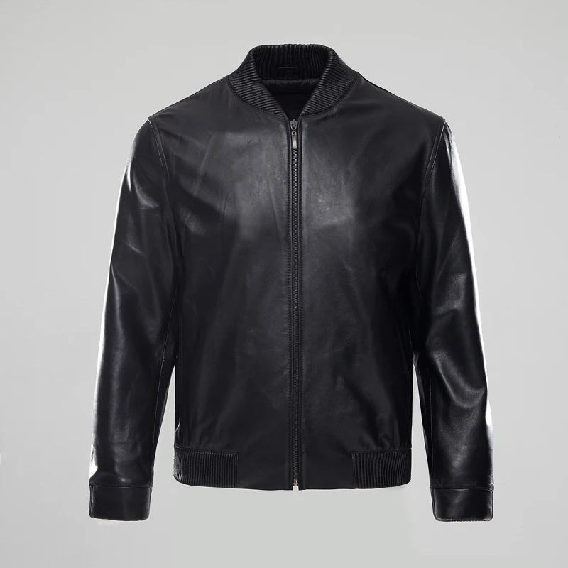 

Factory 2018 New Men's Black Casual Genuine Leather Jacket Real Thin Sheepskin Russian Leather Coats S-XXL FREE SHIPPING