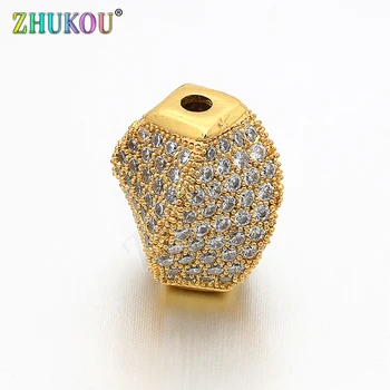

12*14mm Brass Cubic Zirconia Spacer Beads DIY Jewelry Bracelet Necklace Making, Mixed Color, Model: VZ71
