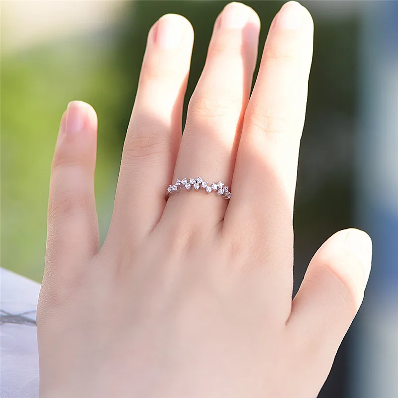 

Luxury Female Small Round Stone Ring 100% Real 925 Sterling Silver Finger Ring Boho Promise Wedding Engagement Rings For Women