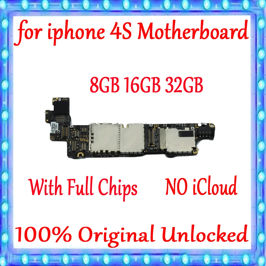 Нет iCloud для iphone 4S, материнская плата 8 ГБ/16 ГБ/32 ГБ,,, разблокированная для iphone 4S, материнская плата с системой IOS, MB пластина